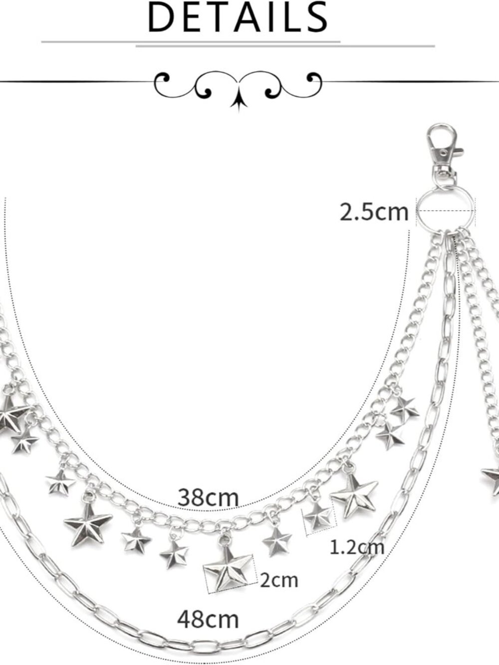 Y2K Star Pants Chain for Men Jean Chains for Women Pocket Chain for Pants Biker - Picture 3 of 6